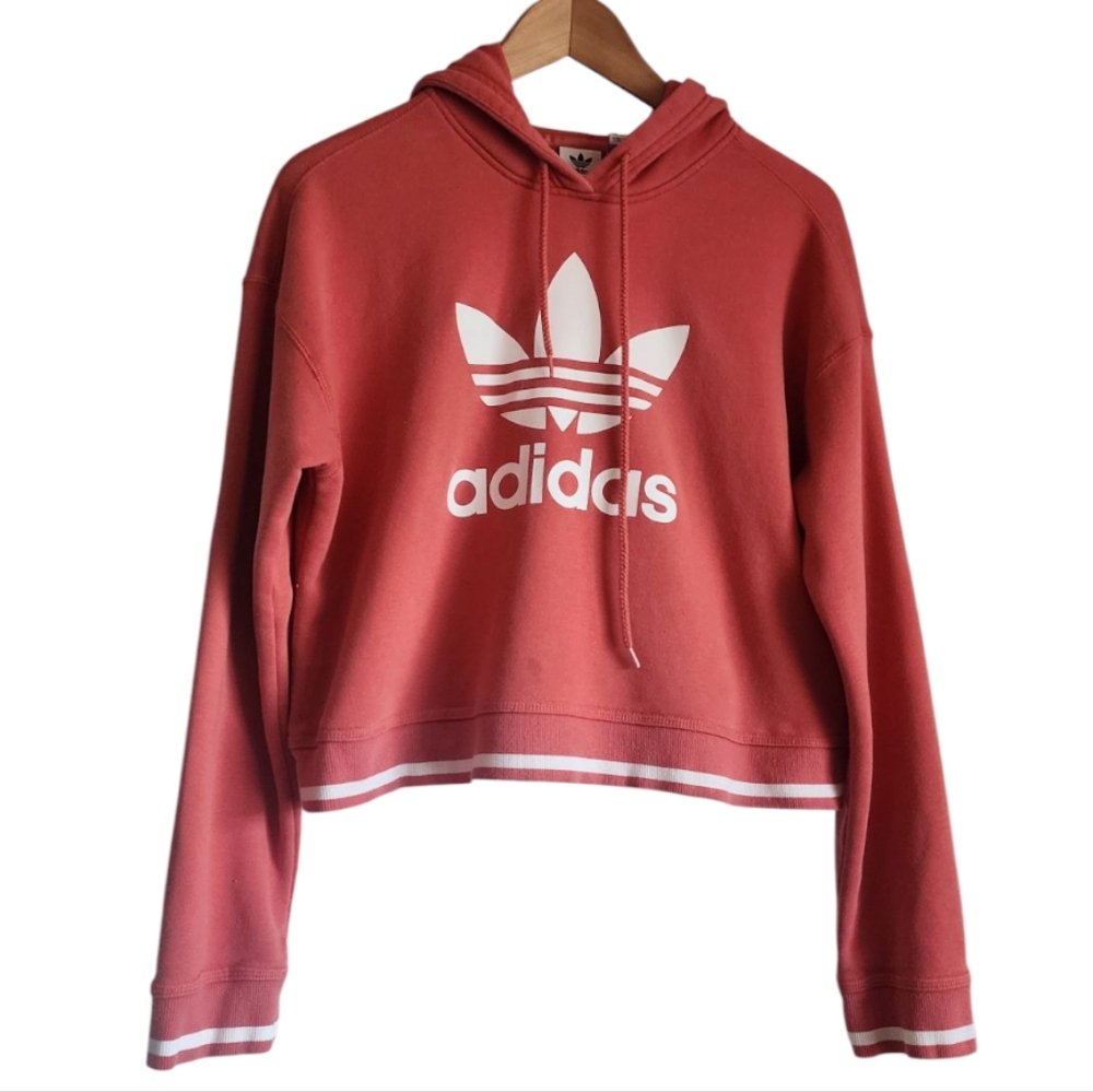 Adidas Red and White Cropped‎ Sweater with Trefoil Logo
